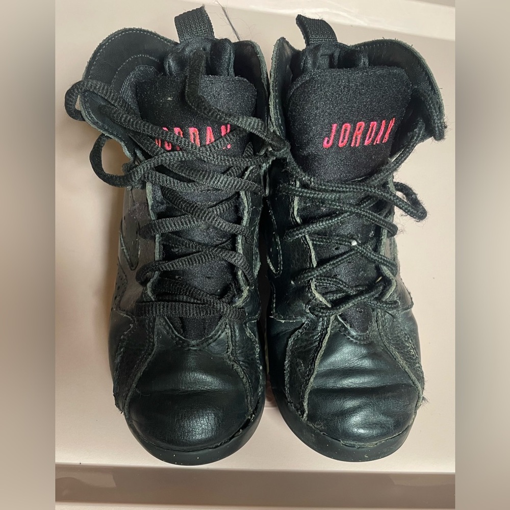 Jordan Retro 7 Black Pink White High-Top Sneakers Girls Size 13C